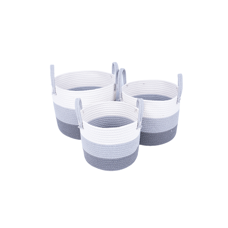 Gray and white cotton rope storage set