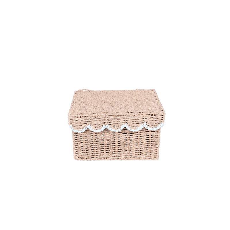 Paper rope storage basket with lid