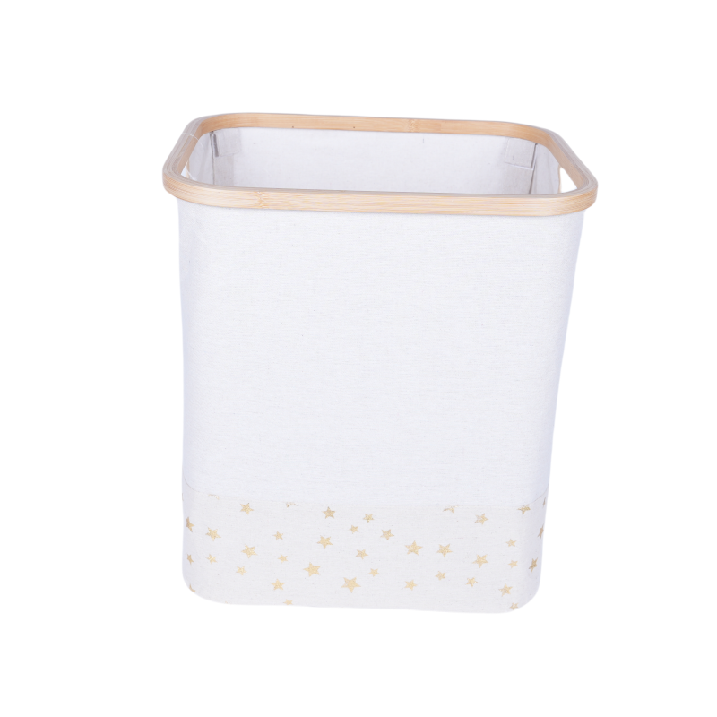 Bamboo handle fabric laundry basket