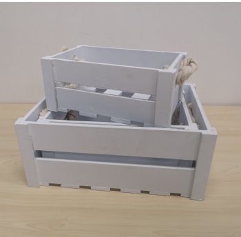 White Wooden Crates for Sale With Fabric Handle