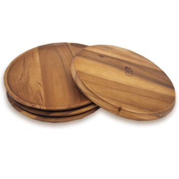 Acacia Round Wood Serving Plates/Chargers, Set of 4