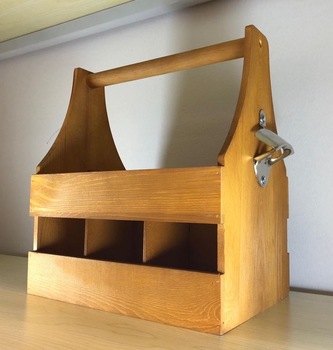 Craft Caddy Attached Bottle Opener Wooden Beer Carrier 6 Six Pack Bottle Caddy Tote Holder
