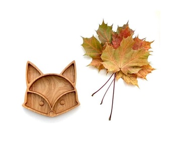 Wooden Cartoon Tray - Natural Beech Wood Plate Dinner Dishes for Children Kids Toddler
