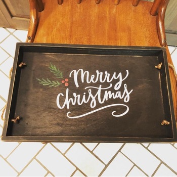 Wooden Christmas Servicing Tray With Hemp Rope