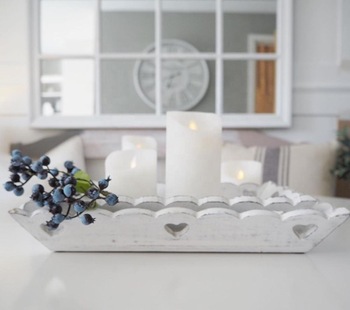 Set Of Two White Wooden Scalloped Heart Trays