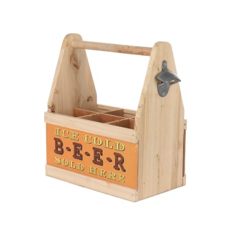 Craft Caddy Attached Bottle Opener Wooden Beer Carrier Six Pack Bottle